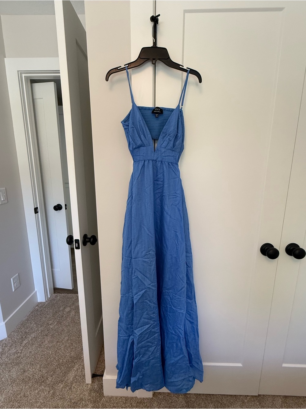 Vici Blue Spaghetti-Strap Maxi Dress with V-Neck